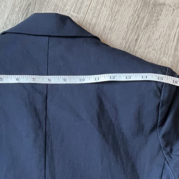 Dark Blue one button stretch with ruched sleeves blazer. - Picture 5 of 8